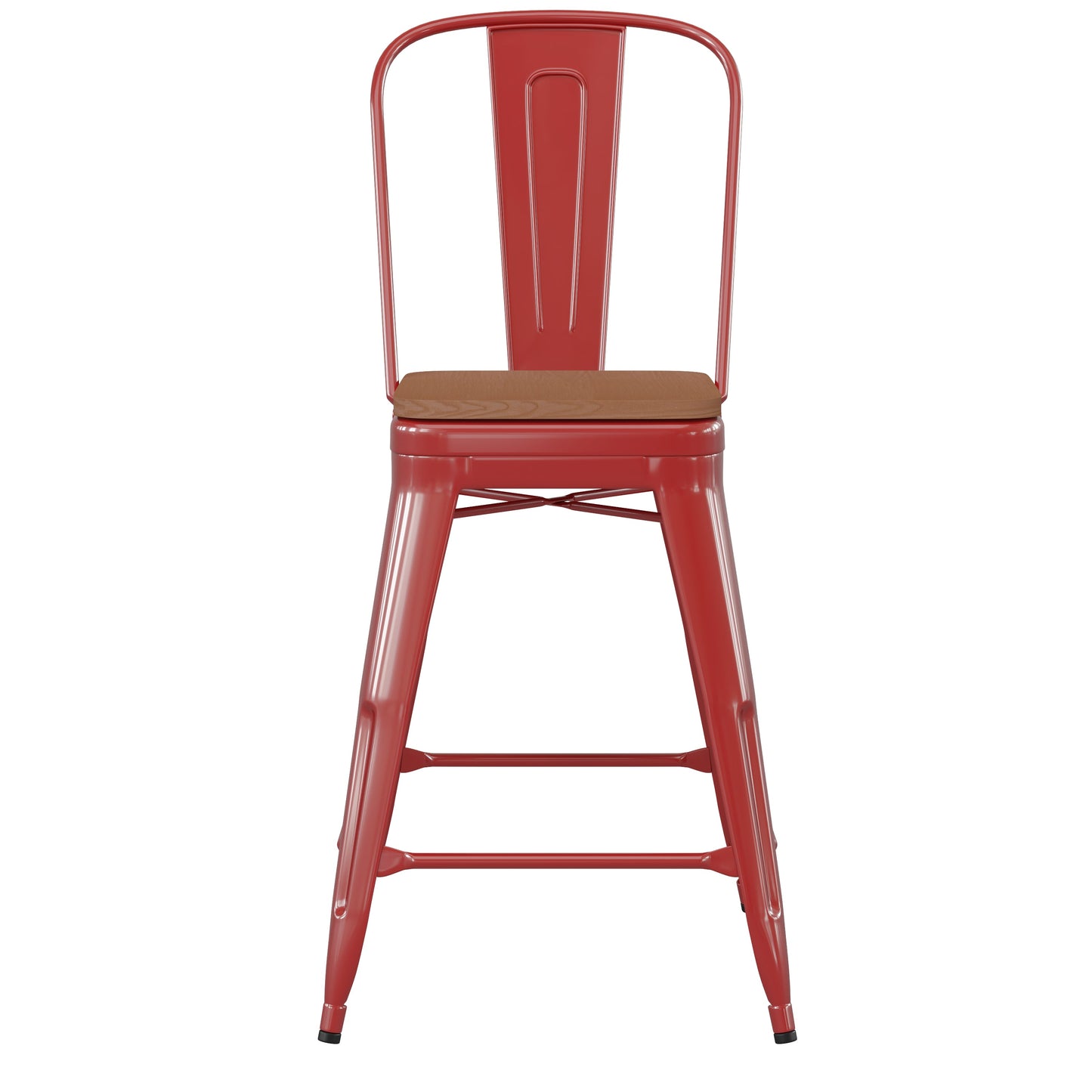 24" Red Stool-Teak Seat CH-31320-24GB-RED-PL2T-GG