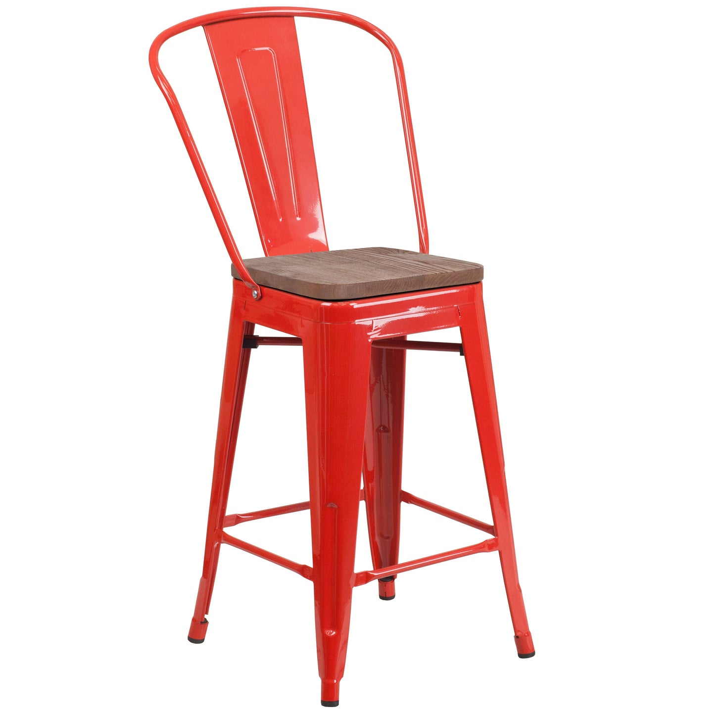 24" Red Metal Counter Stool CH-31320-24GB-RED-WD-GG