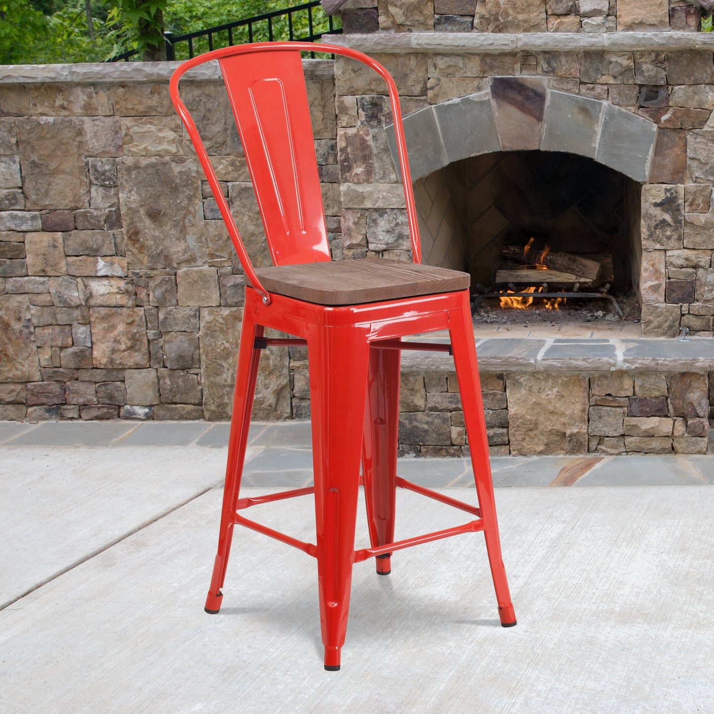 24" Red Metal Counter Stool CH-31320-24GB-RED-WD-GG