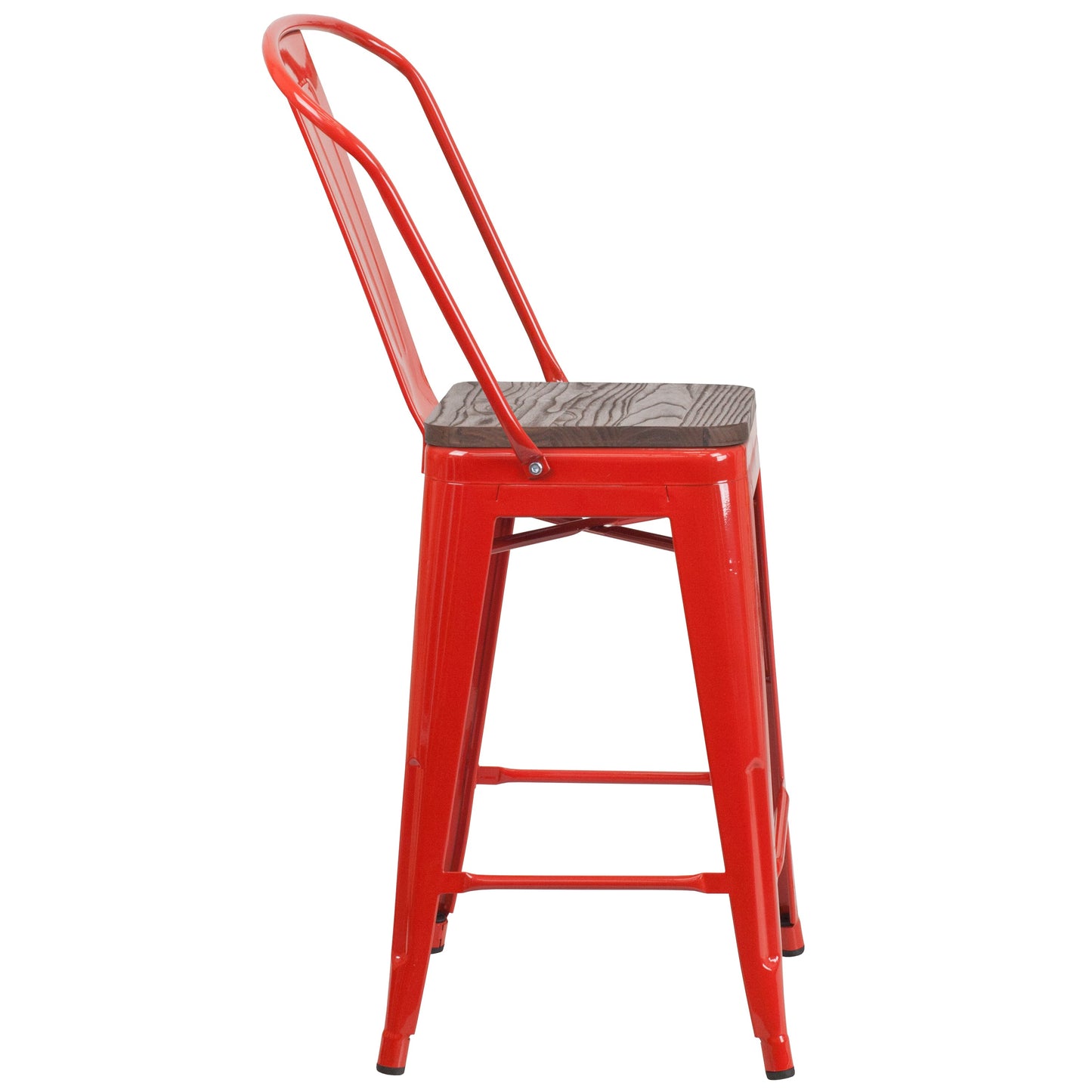 24" Red Metal Counter Stool CH-31320-24GB-RED-WD-GG