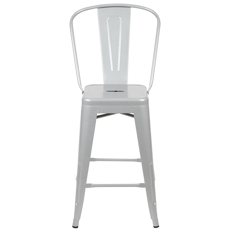 24" Silver Metal Outdoor Stool CH-31320-24GB-SIL-GG