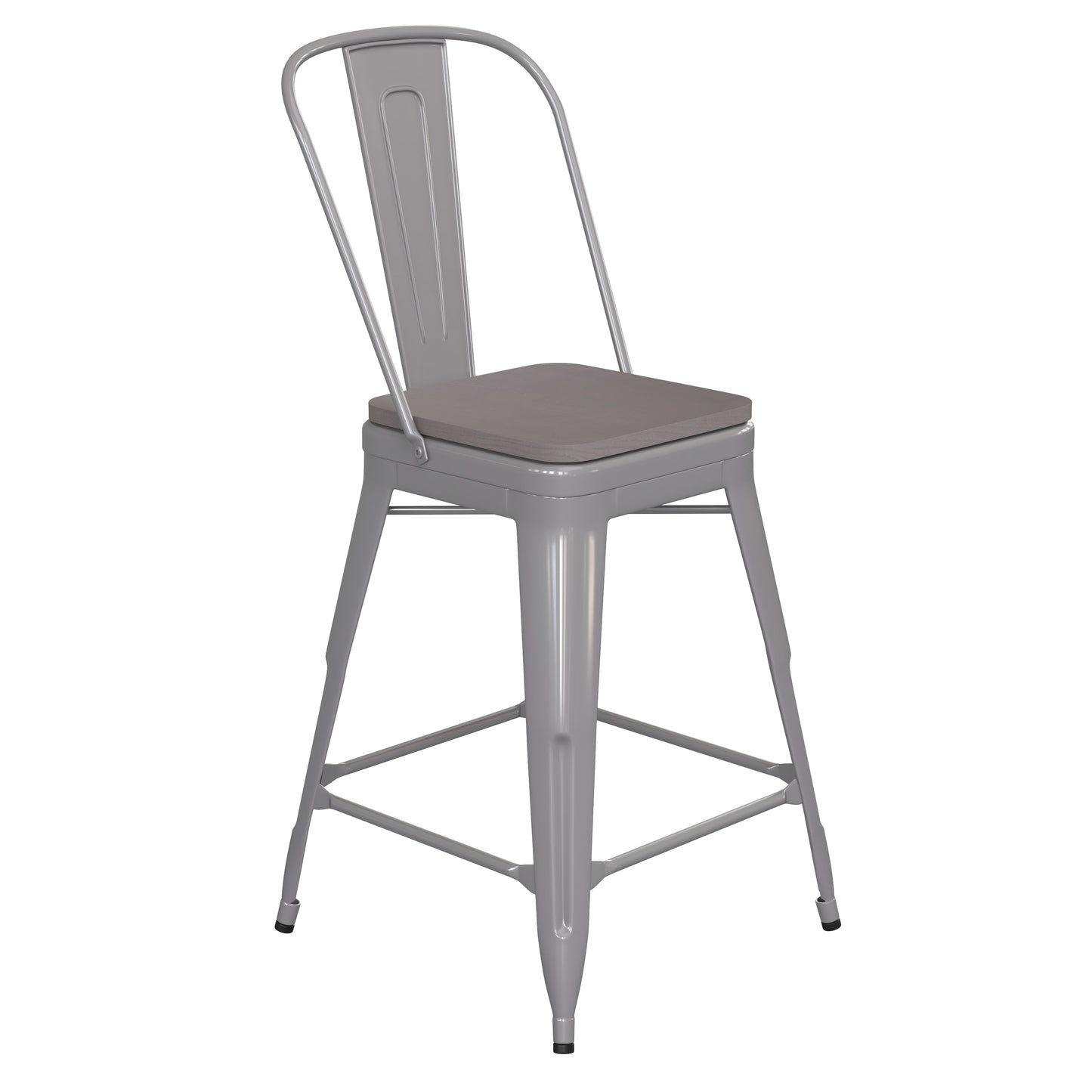 24" Silver Stool-Gray Seat CH-31320-24GB-SIL-PL2G-GG