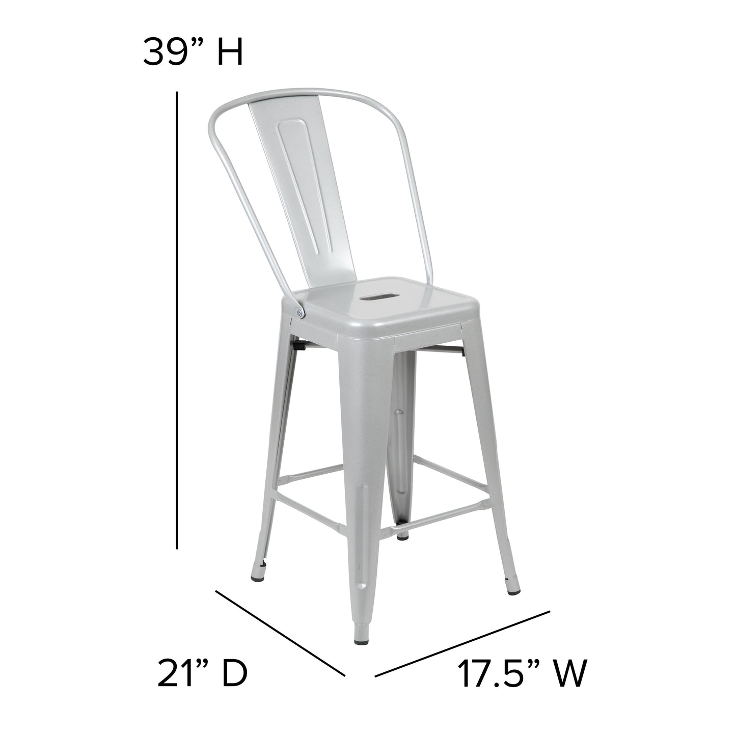 24" Silver Stool-Gray Seat CH-31320-24GB-SIL-PL2G-GG