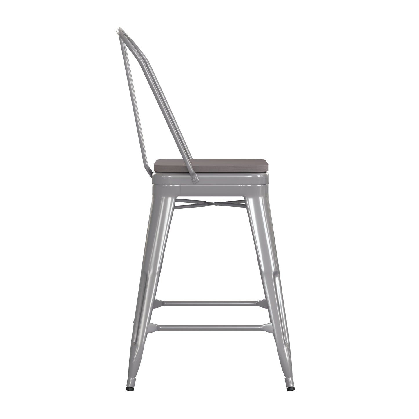 24" Silver Stool-Gray Seat CH-31320-24GB-SIL-PL2G-GG