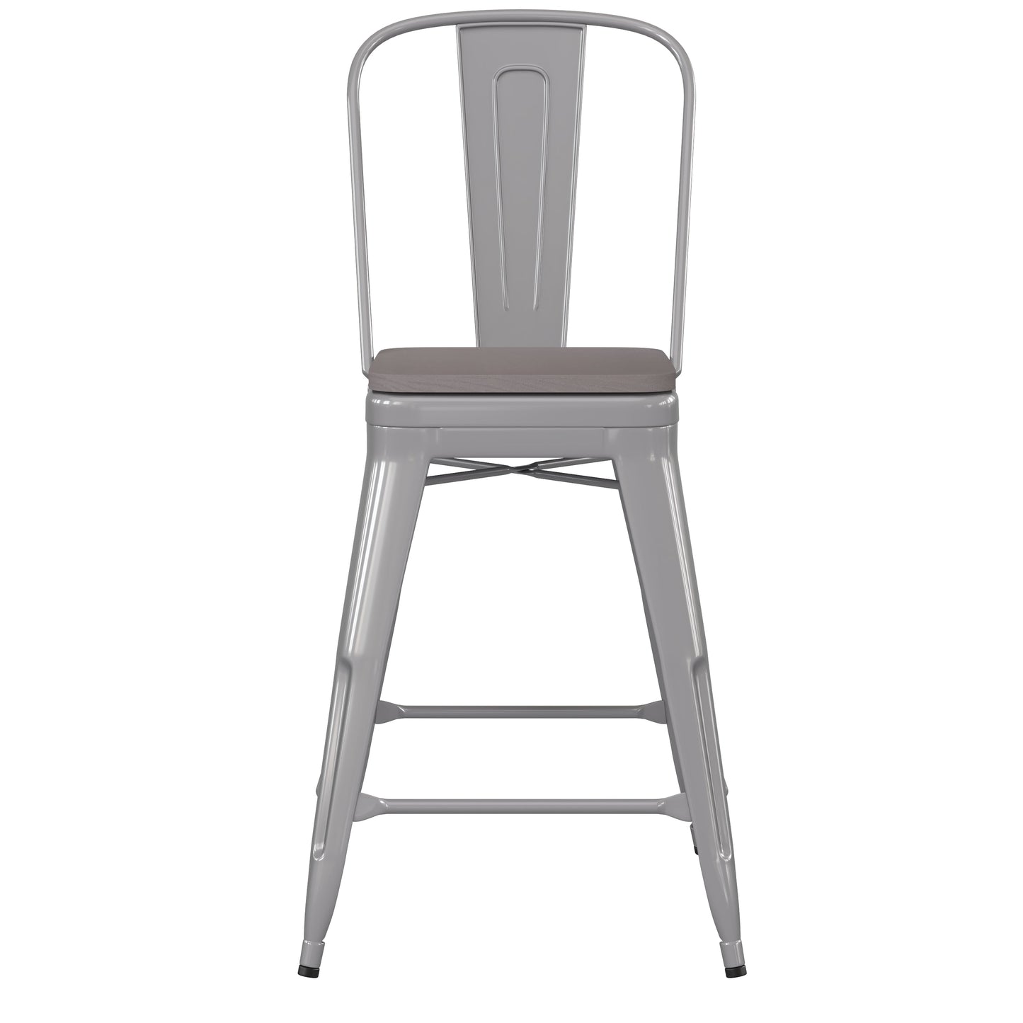 24" Silver Stool-Gray Seat CH-31320-24GB-SIL-PL2G-GG