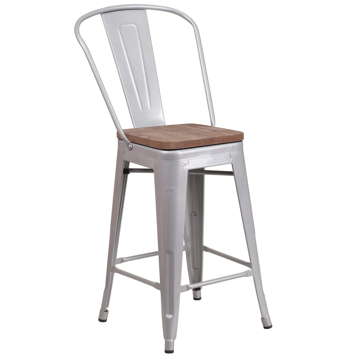 24" Silver Metal Counter Stool CH-31320-24GB-SIL-WD-GG