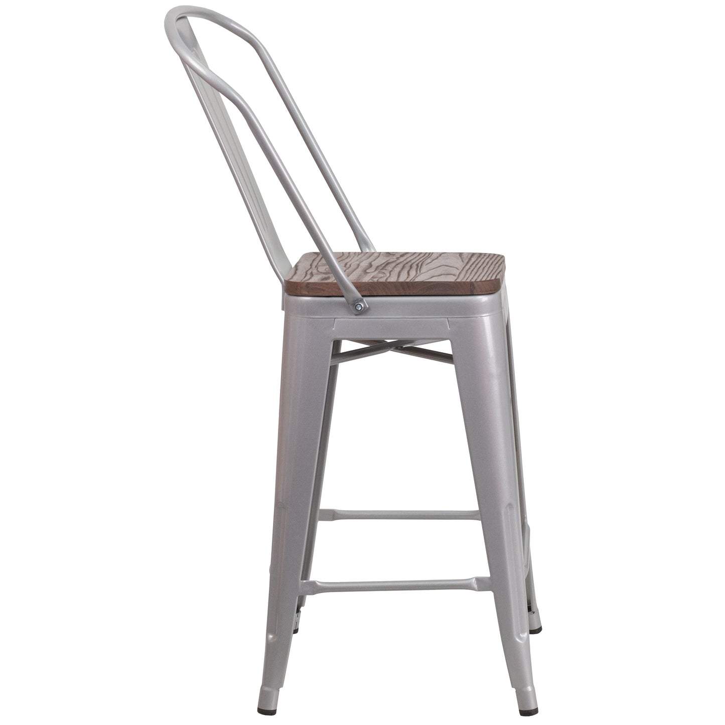 24" Silver Metal Counter Stool CH-31320-24GB-SIL-WD-GG