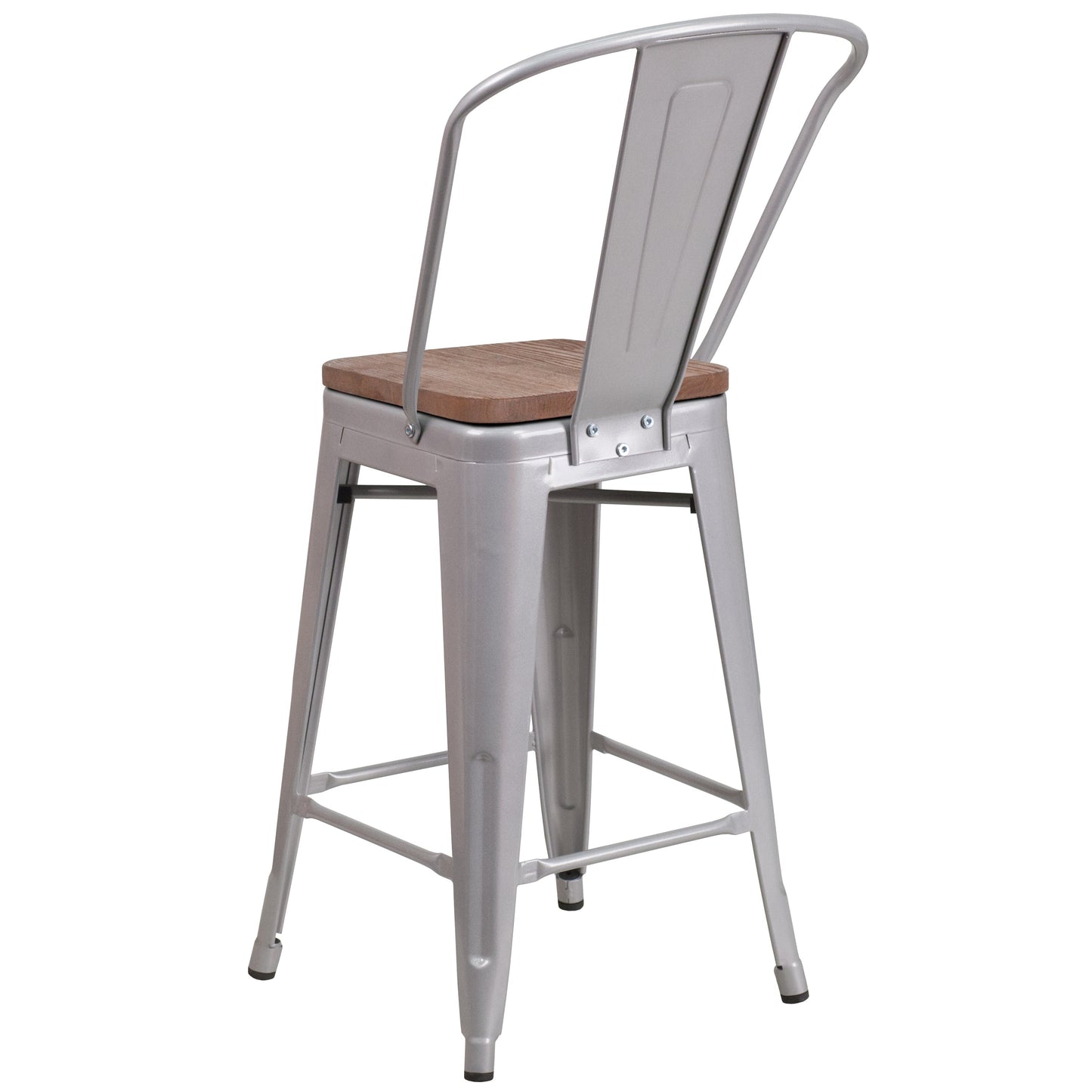 24" Silver Metal Counter Stool CH-31320-24GB-SIL-WD-GG