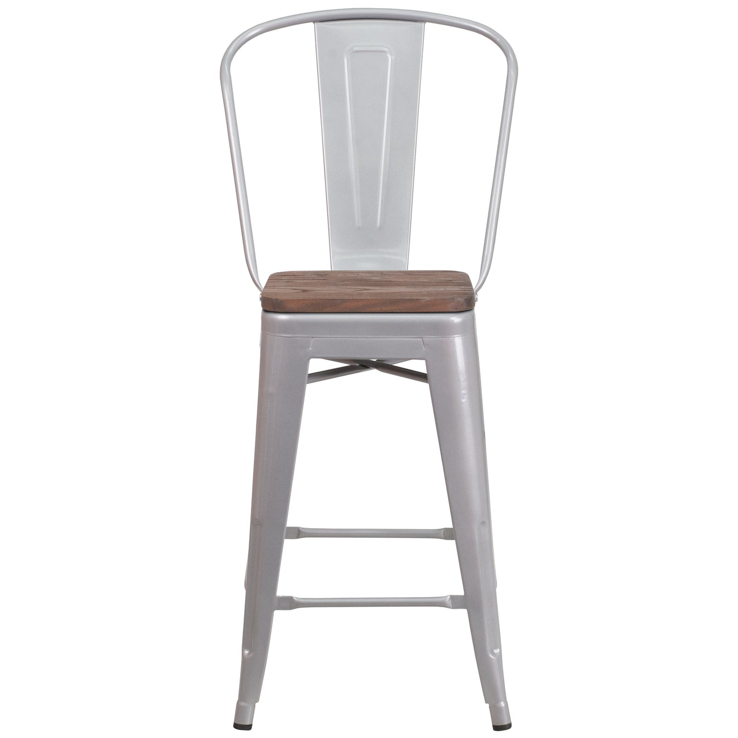 24" Silver Metal Counter Stool CH-31320-24GB-SIL-WD-GG