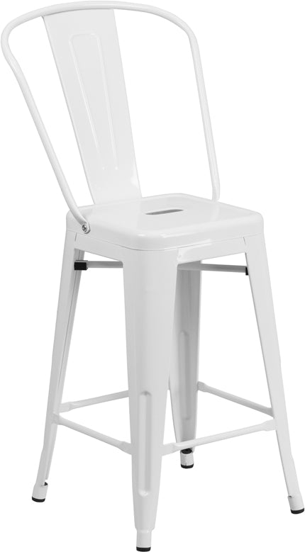 24" White Metal Outdoor Stool CH-31320-24GB-WH-GG