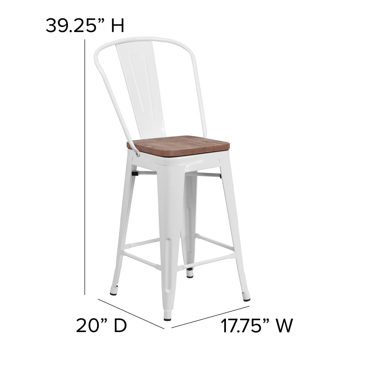 24" White Metal Counter Stool CH-31320-24GB-WH-WD-GG