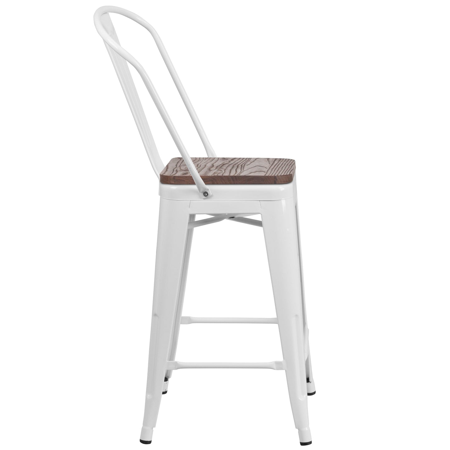 24" White Metal Counter Stool CH-31320-24GB-WH-WD-GG