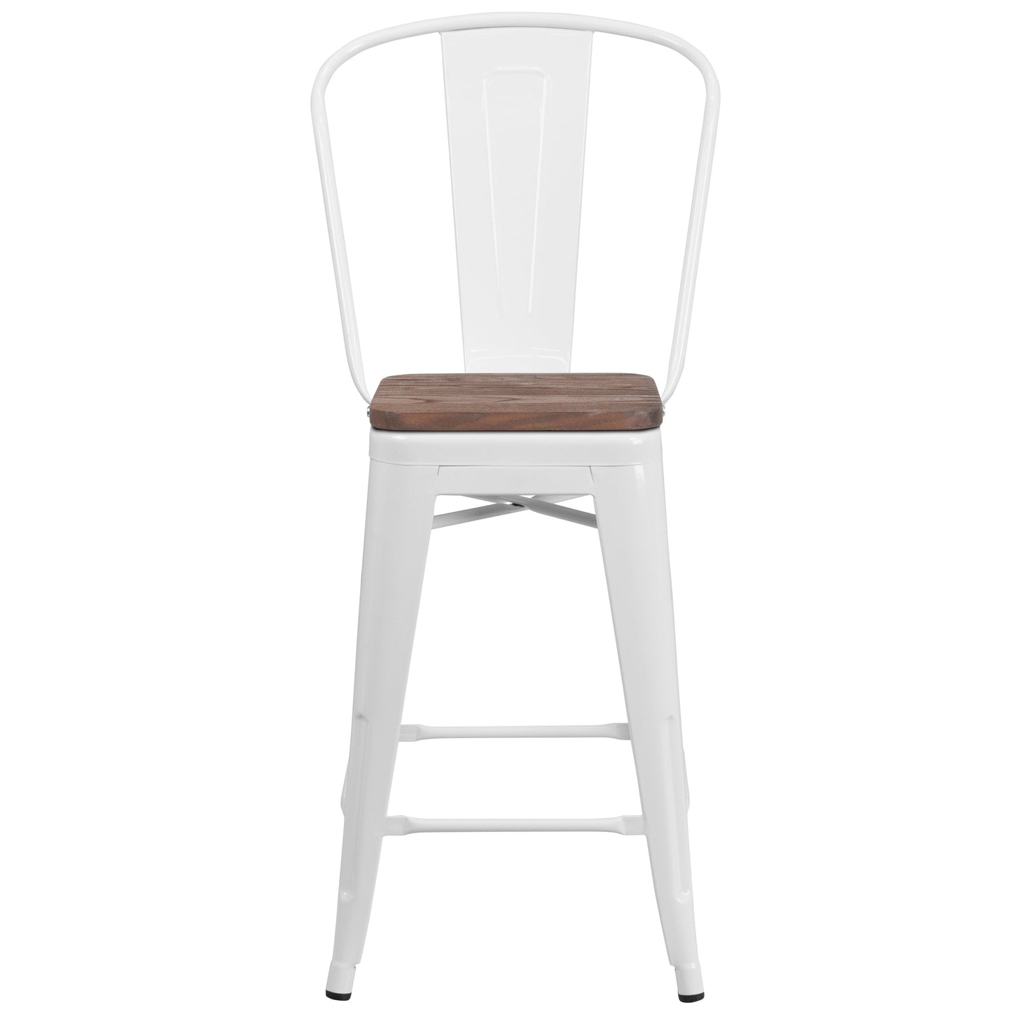 24" White Metal Counter Stool CH-31320-24GB-WH-WD-GG