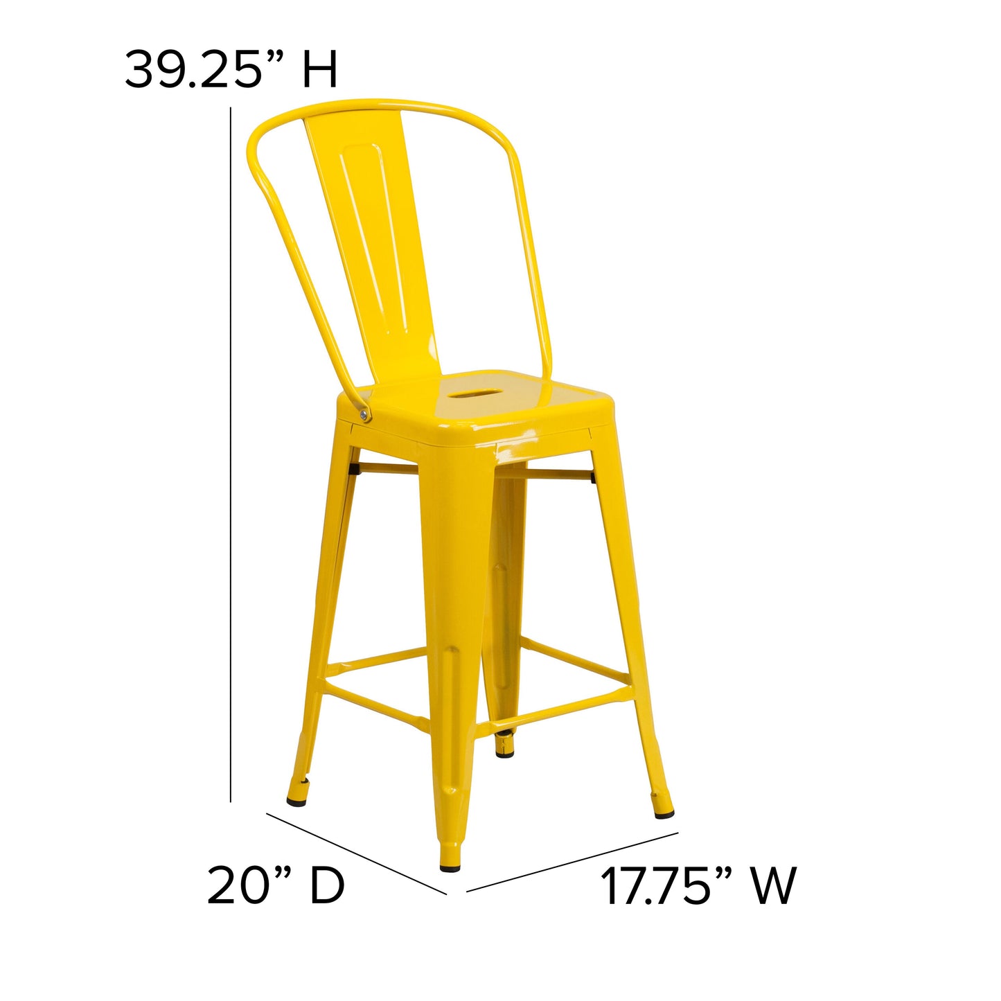 24" Yellow Stool-Teak Seat CH-31320-24GB-YL-PL2T-GG