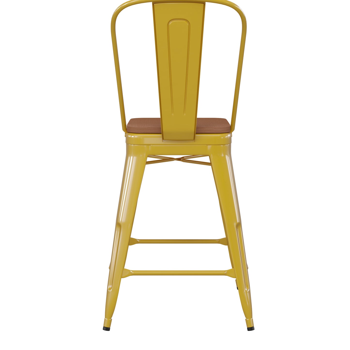 24" Yellow Stool-Teak Seat CH-31320-24GB-YL-PL2T-GG