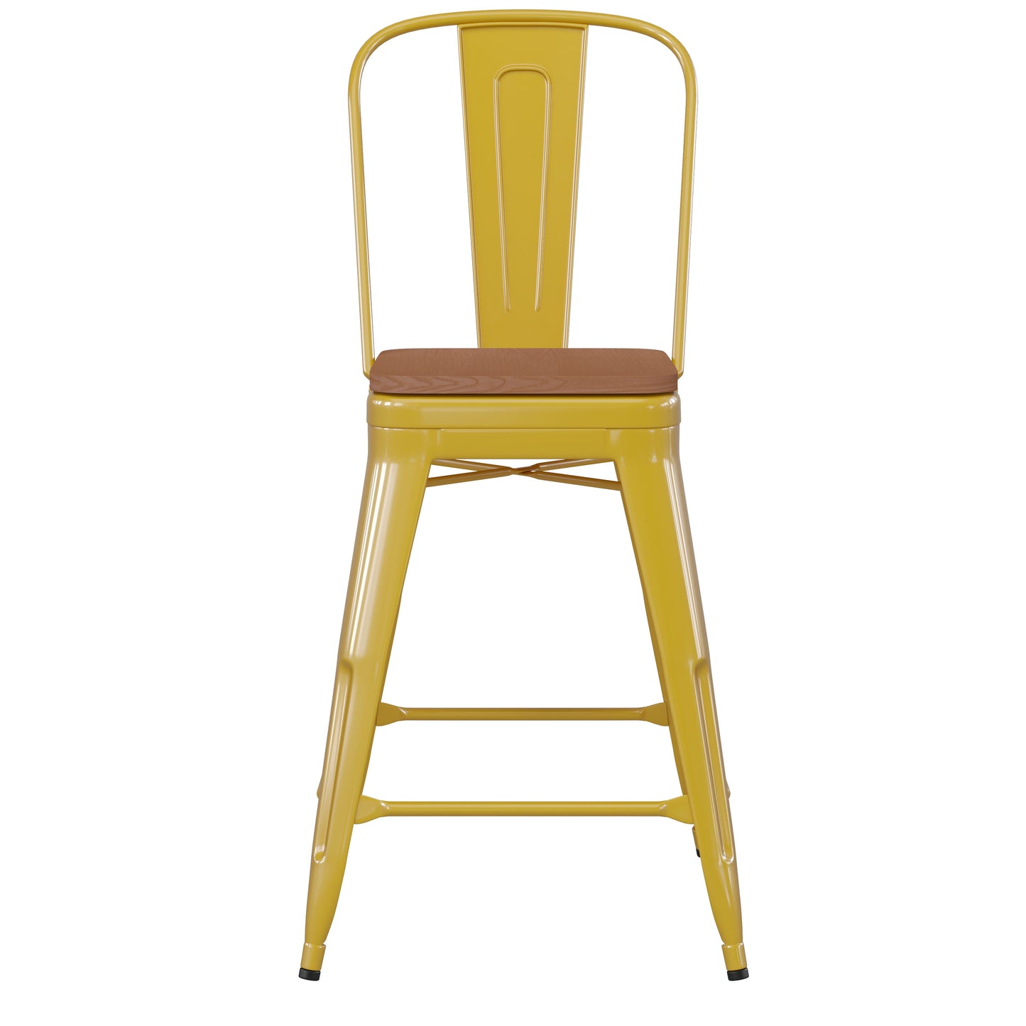 24" Yellow Stool-Teak Seat CH-31320-24GB-YL-PL2T-GG