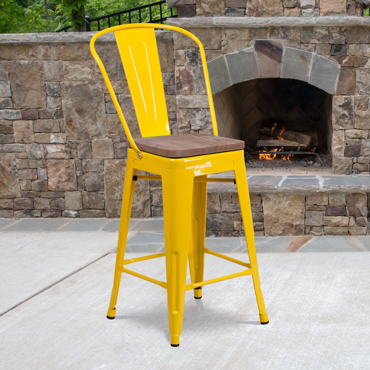 24" Yellow Metal Counter Stool CH-31320-24GB-YL-WD-GG