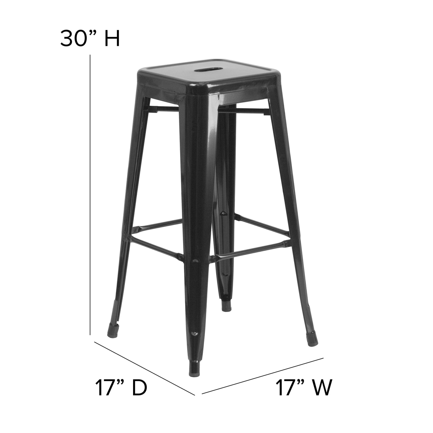 30" Black No Back Metal Stool CH-31320-30-BK-GG