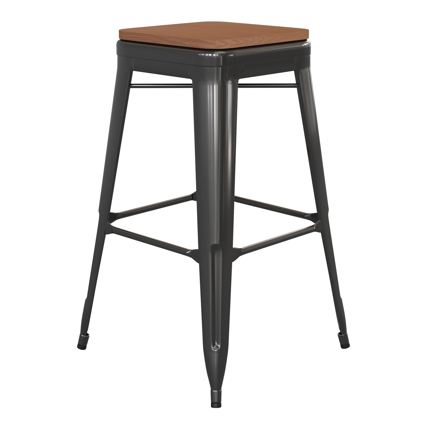 30" Black Stool-Teak Seat CH-31320-30-BK-PL2T-GG