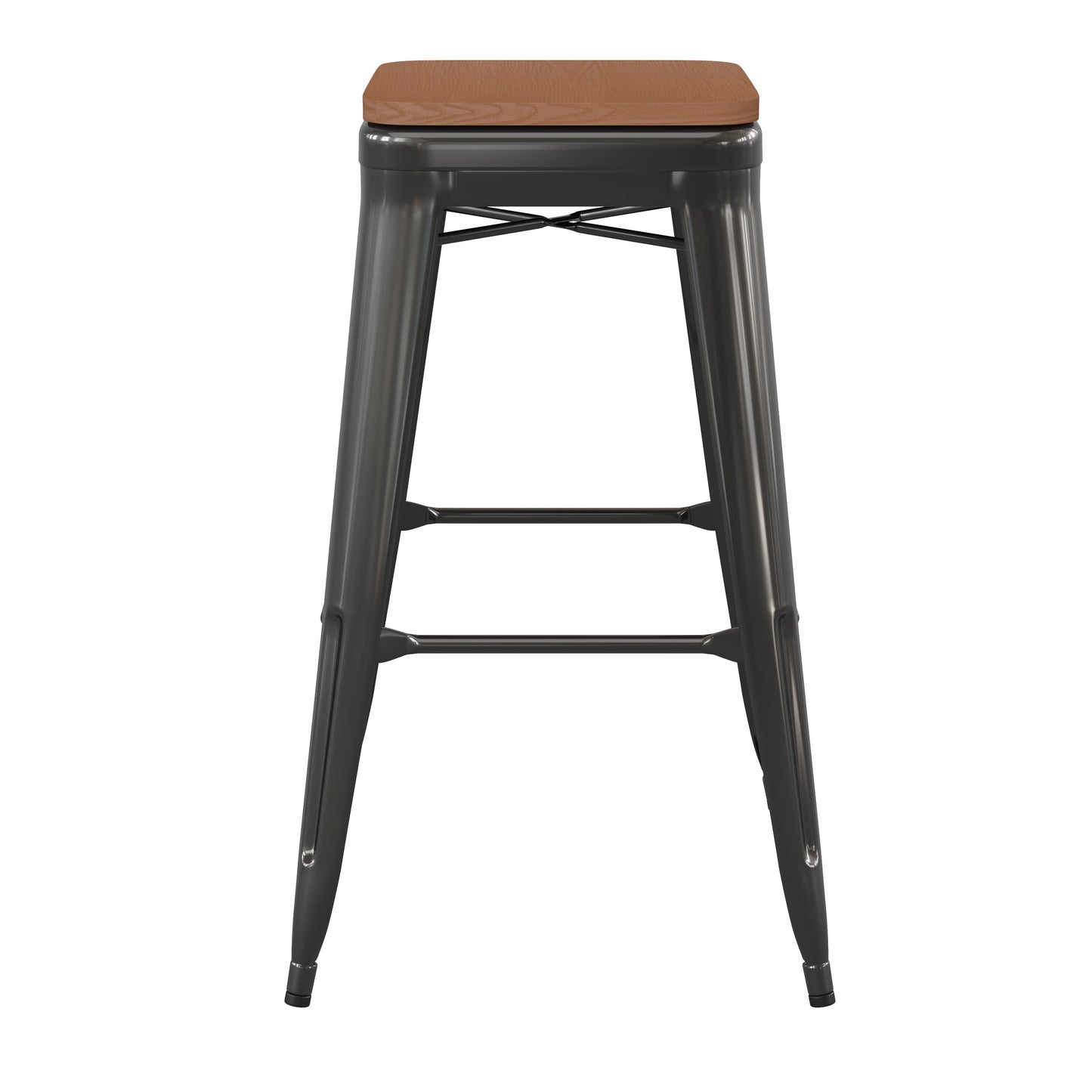 30" Black Stool-Teak Seat CH-31320-30-BK-PL2T-GG