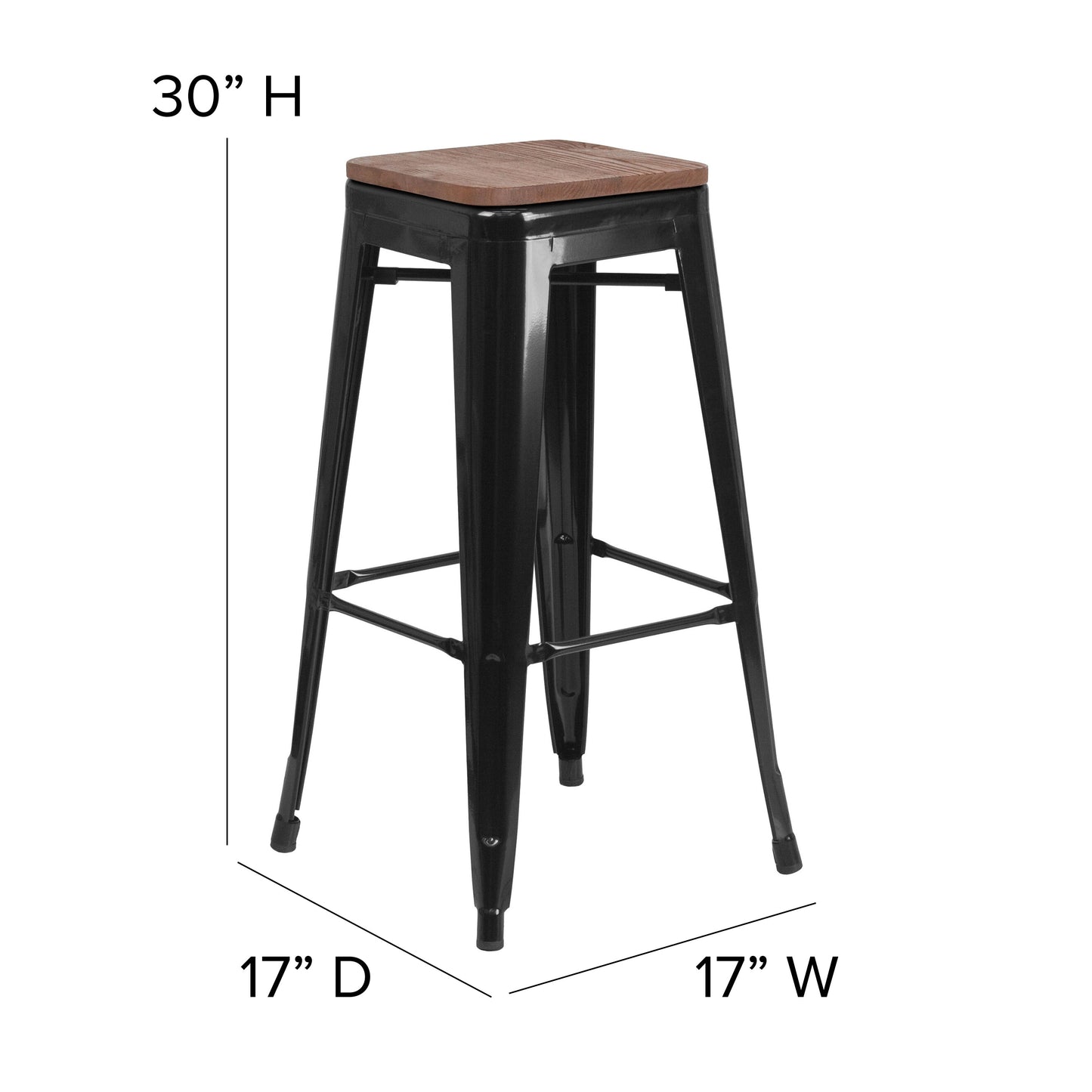 30" Black Backless Metal Stool CH-31320-30-BK-WD-GG