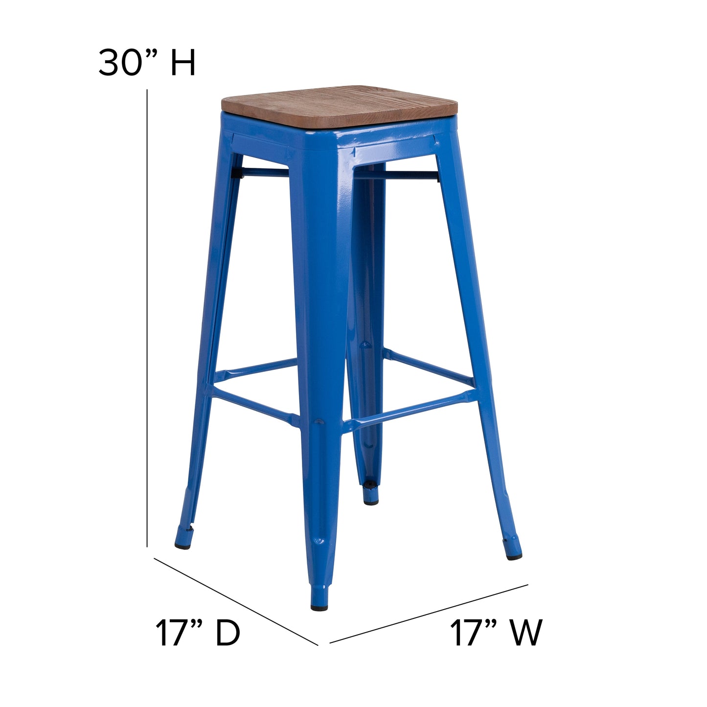 30" Blue Metal Barstool CH-31320-30-BL-WD-GG