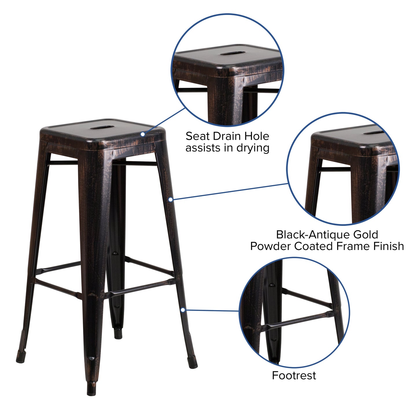 30" Aged Black NoBack Stool CH-31320-30-BQ-GG