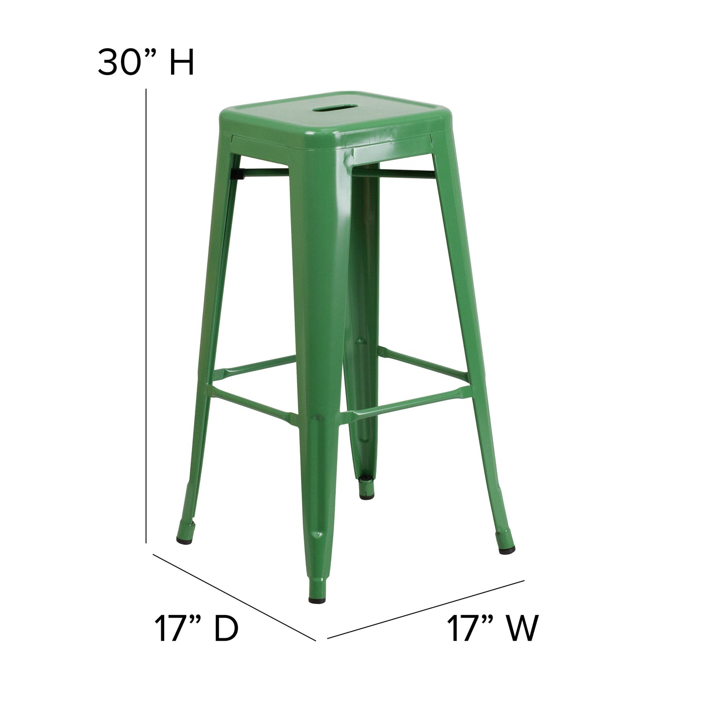 30" Green Stool-Teak Seat CH-31320-30-GN-PL2T-GG