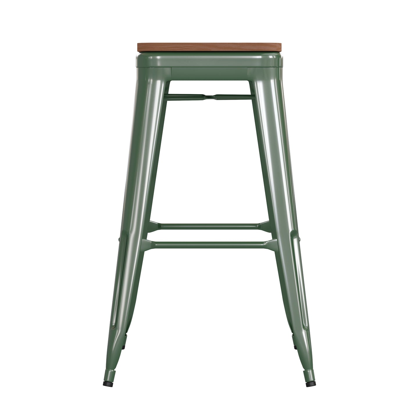 30" Green Stool-Teak Seat CH-31320-30-GN-PL2T-GG