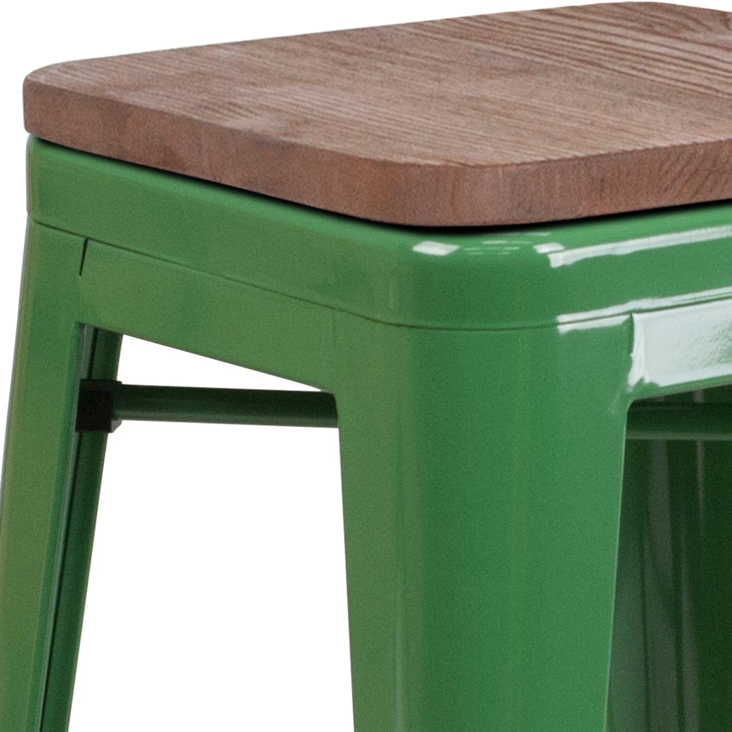 30" Green Metal Barstool CH-31320-30-GN-WD-GG