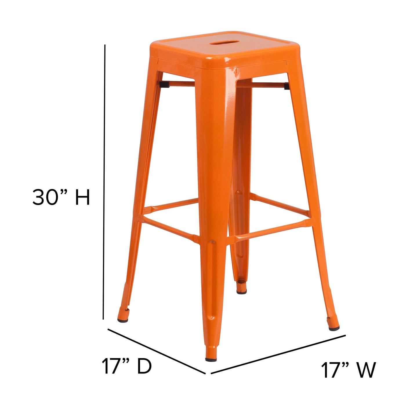 30" Orange No Back Metal Stool CH-31320-30-OR-GG