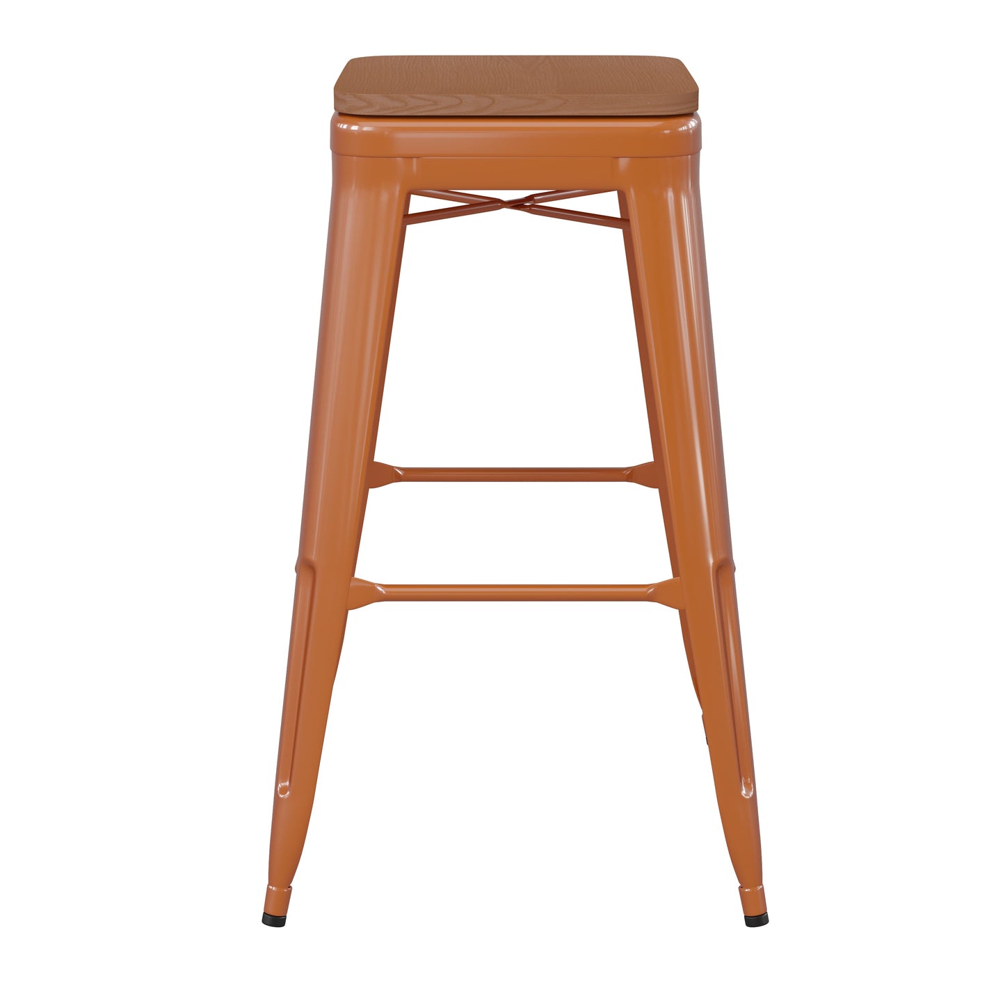 30" Orange Stool-Teak Seat CH-31320-30-OR-PL2T-GG