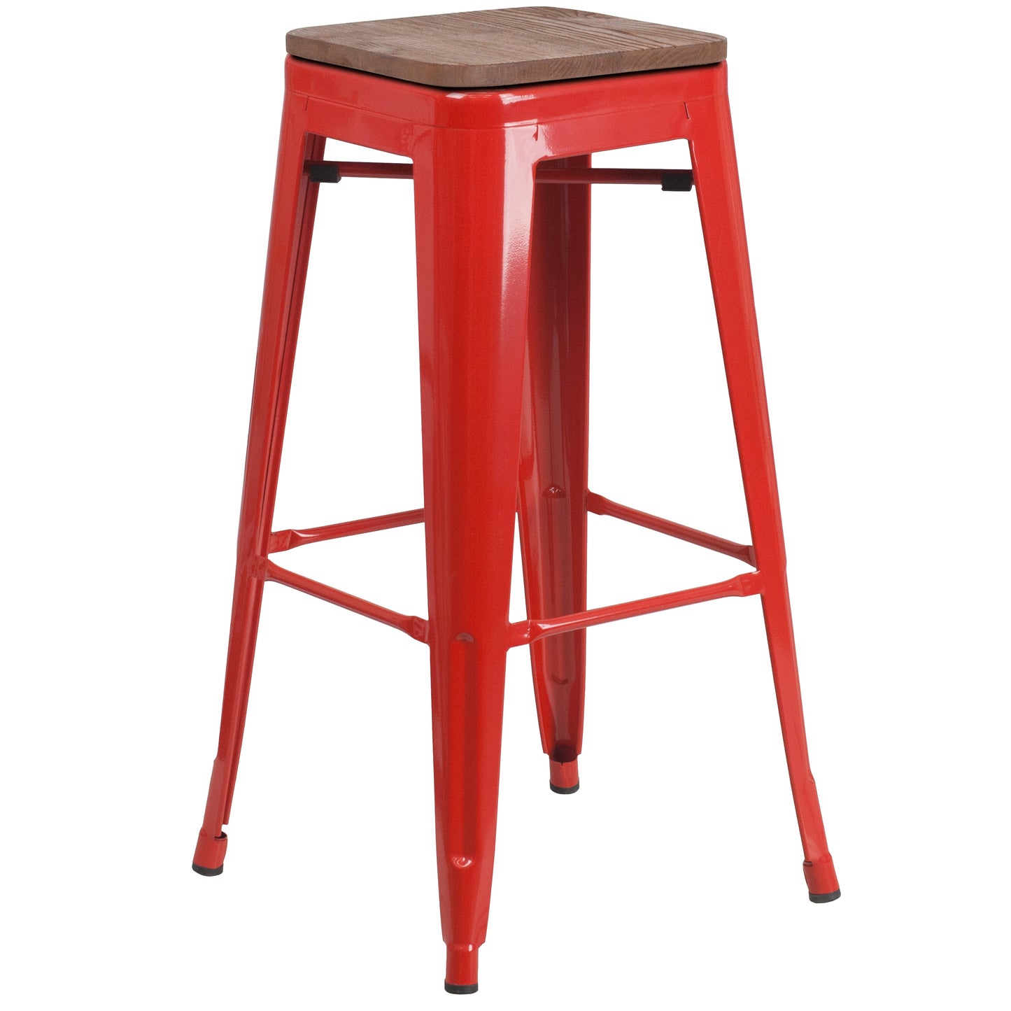 30" Red Metal Barstool CH-31320-30-RED-WD-GG