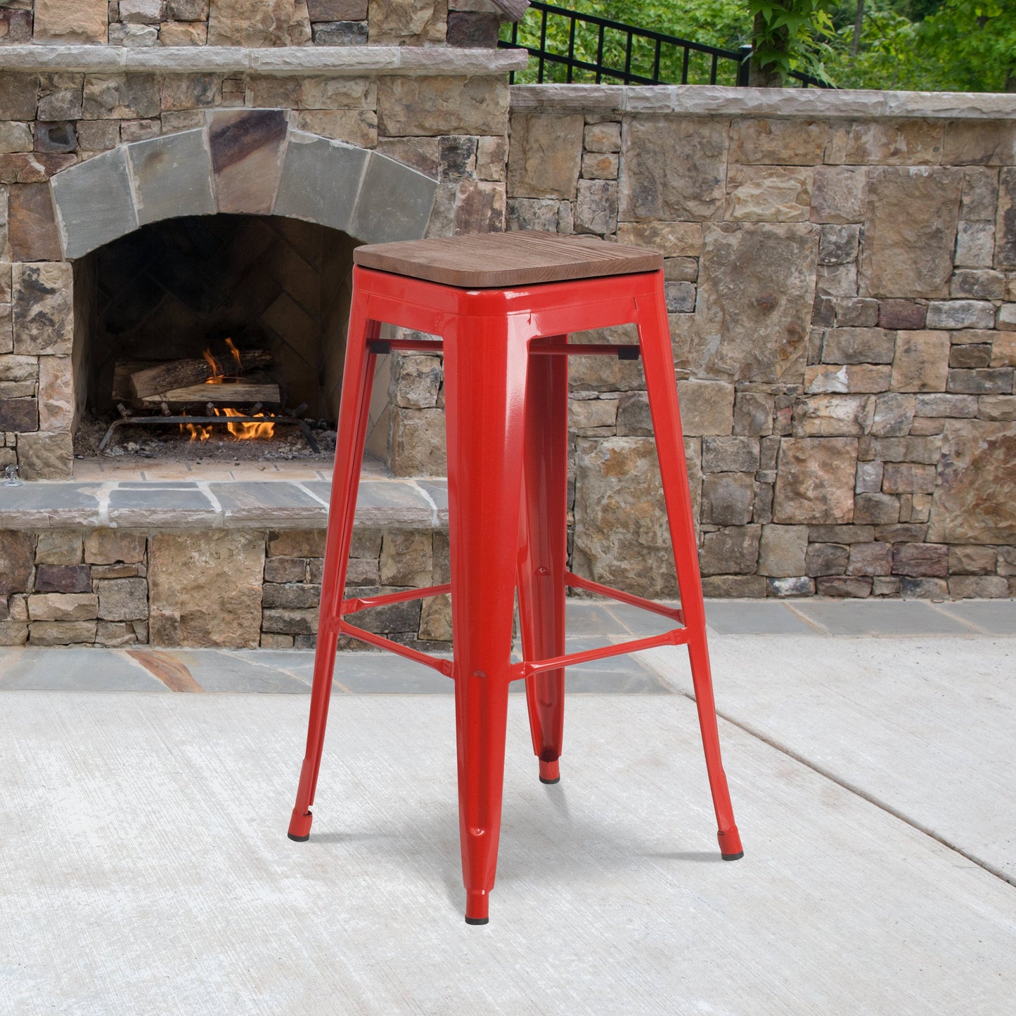 30" Red Metal Barstool CH-31320-30-RED-WD-GG