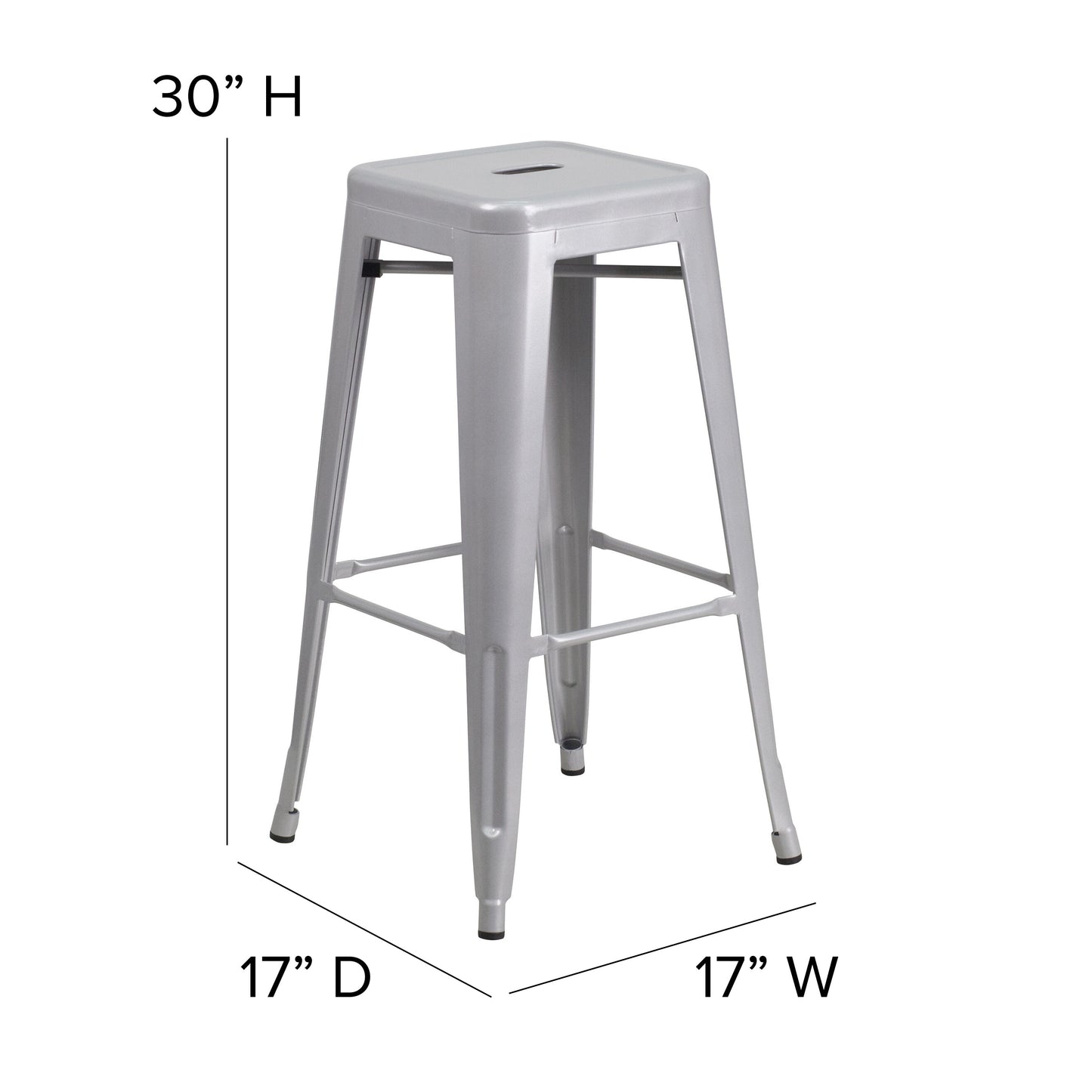 30" Silver No Back Metal Stool CH-31320-30-SIL-GG