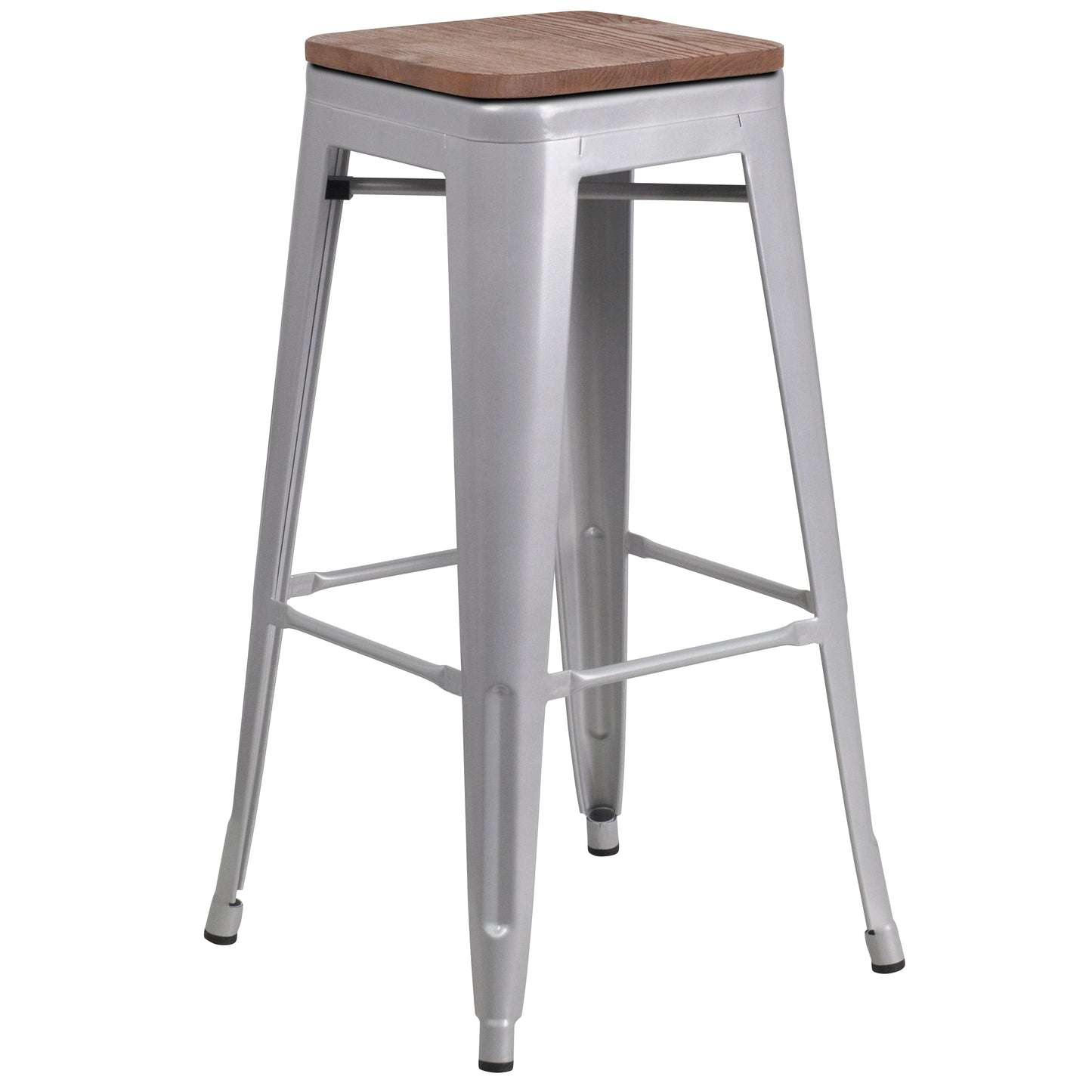 30" Silver Metal Barstool CH-31320-30-SIL-WD-GG