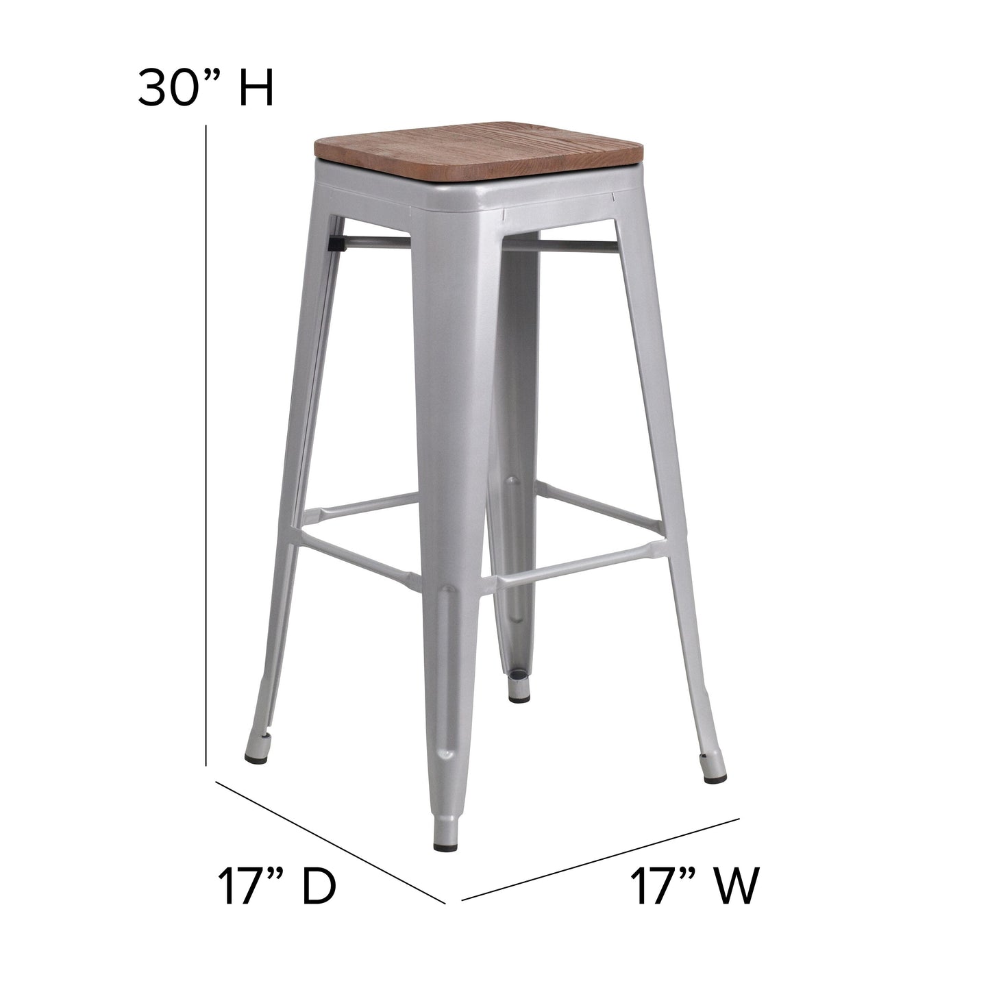 30" Silver Metal Barstool CH-31320-30-SIL-WD-GG