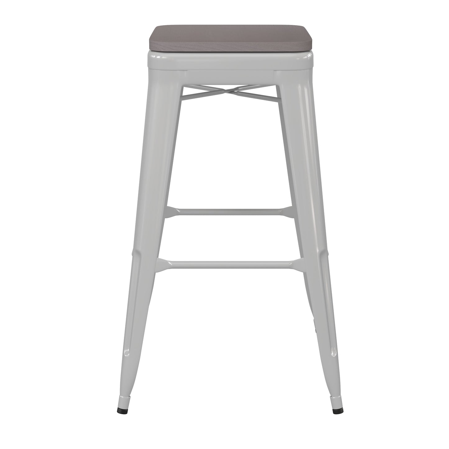 30" White Stool-Gray Seat CH-31320-30-WH-PL2G-GG