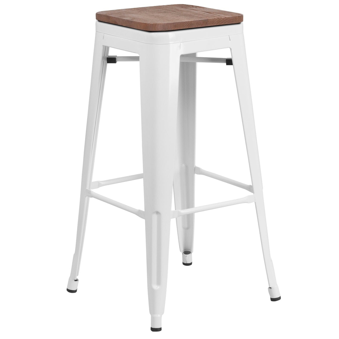 30" White Metal Barstool CH-31320-30-WH-WD-GG