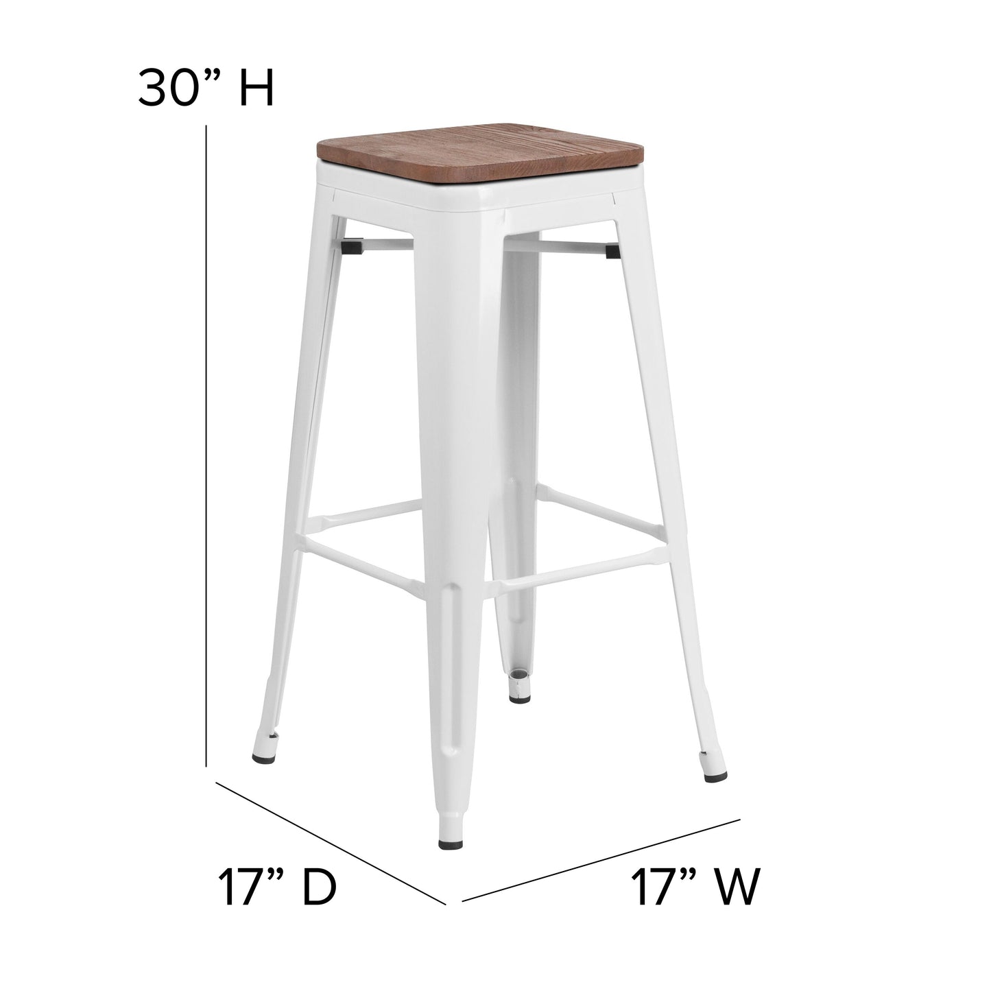 30" White Metal Barstool CH-31320-30-WH-WD-GG