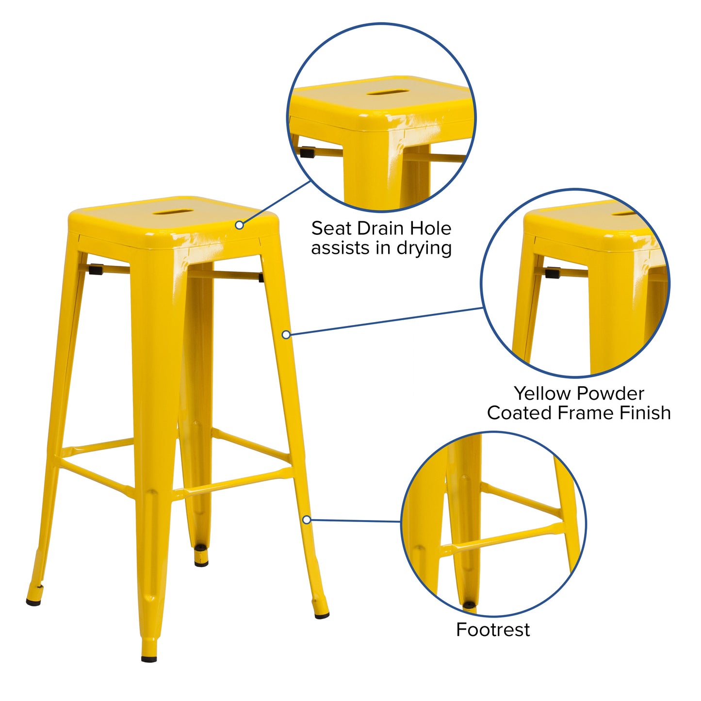 30" Yell No Back Metal Stool CH-31320-30-YL-GG