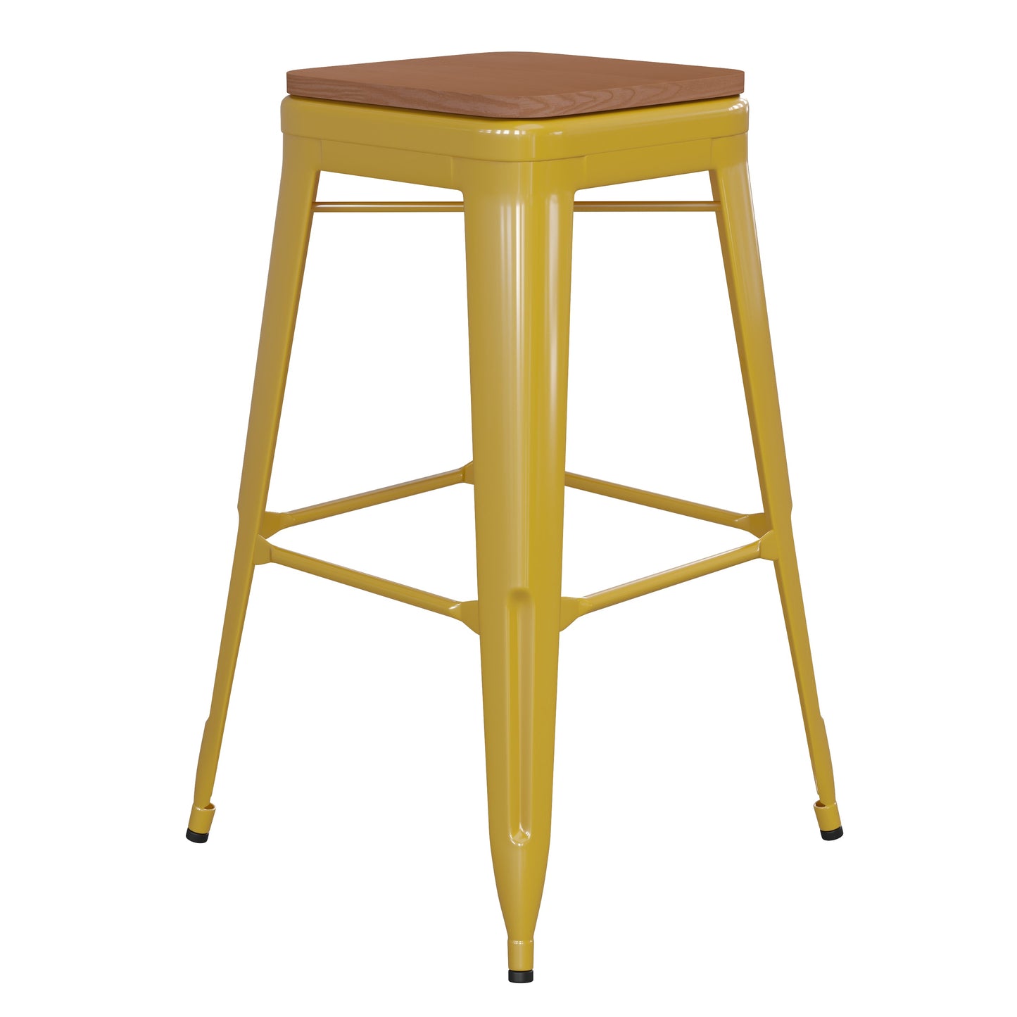 30" Yellow Stool-Teak Seat CH-31320-30-YL-PL2T-GG