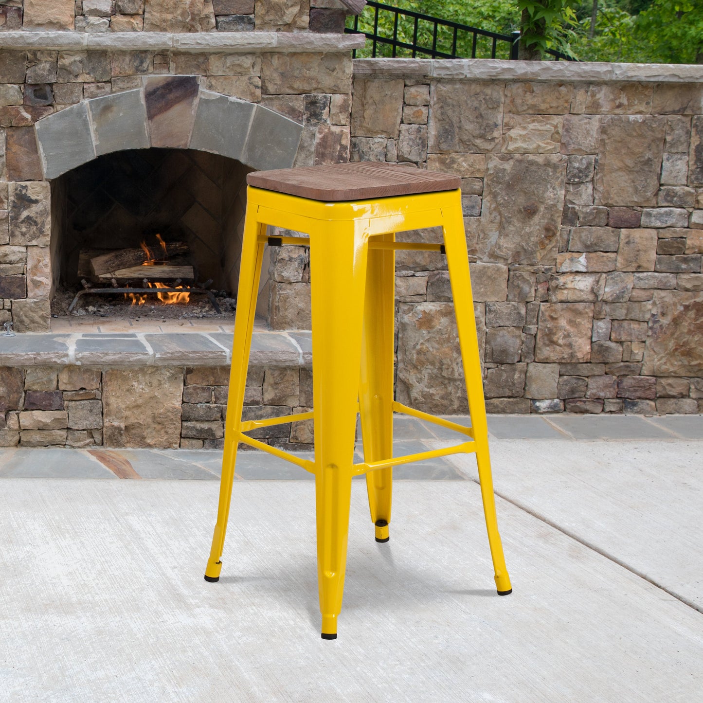 30" Yellow Metal Barstool CH-31320-30-YL-WD-GG