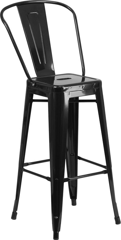 30" Black Metal Outdoor Stool CH-31320-30GB-BK-GG