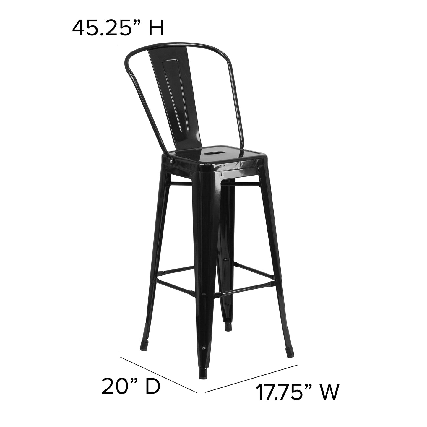 30" Black Metal Outdoor Stool CH-31320-30GB-BK-GG