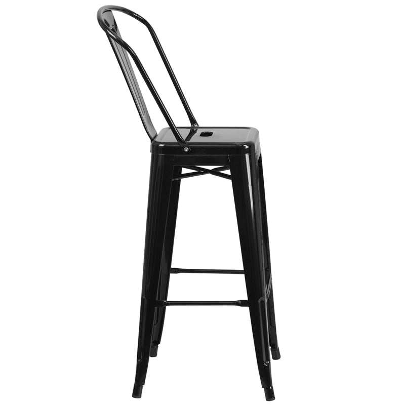 30" Black Metal Outdoor Stool CH-31320-30GB-BK-GG