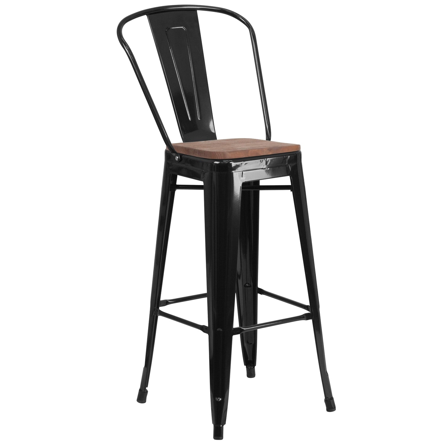 30" Black Metal Barstool CH-31320-30GB-BK-WD-GG