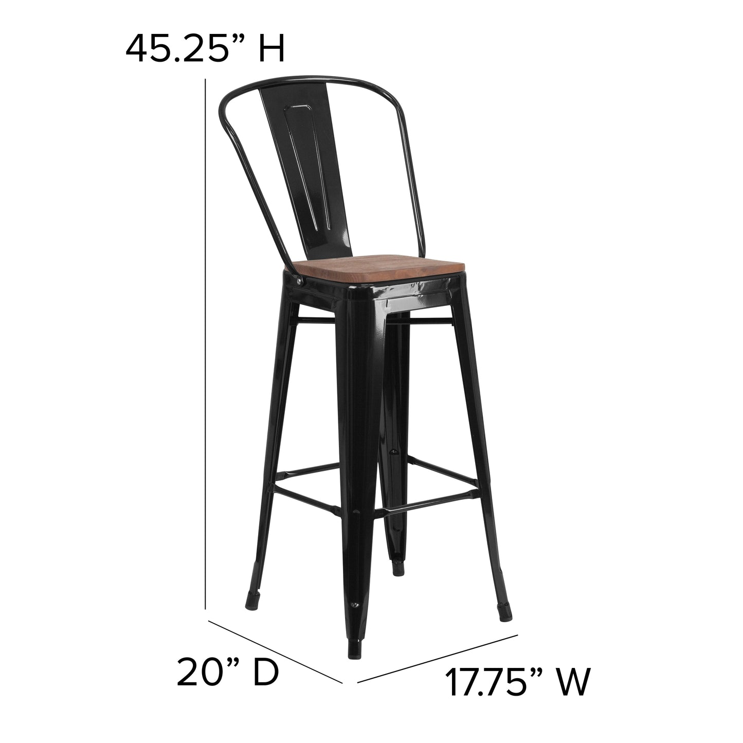 30" Black Metal Barstool CH-31320-30GB-BK-WD-GG