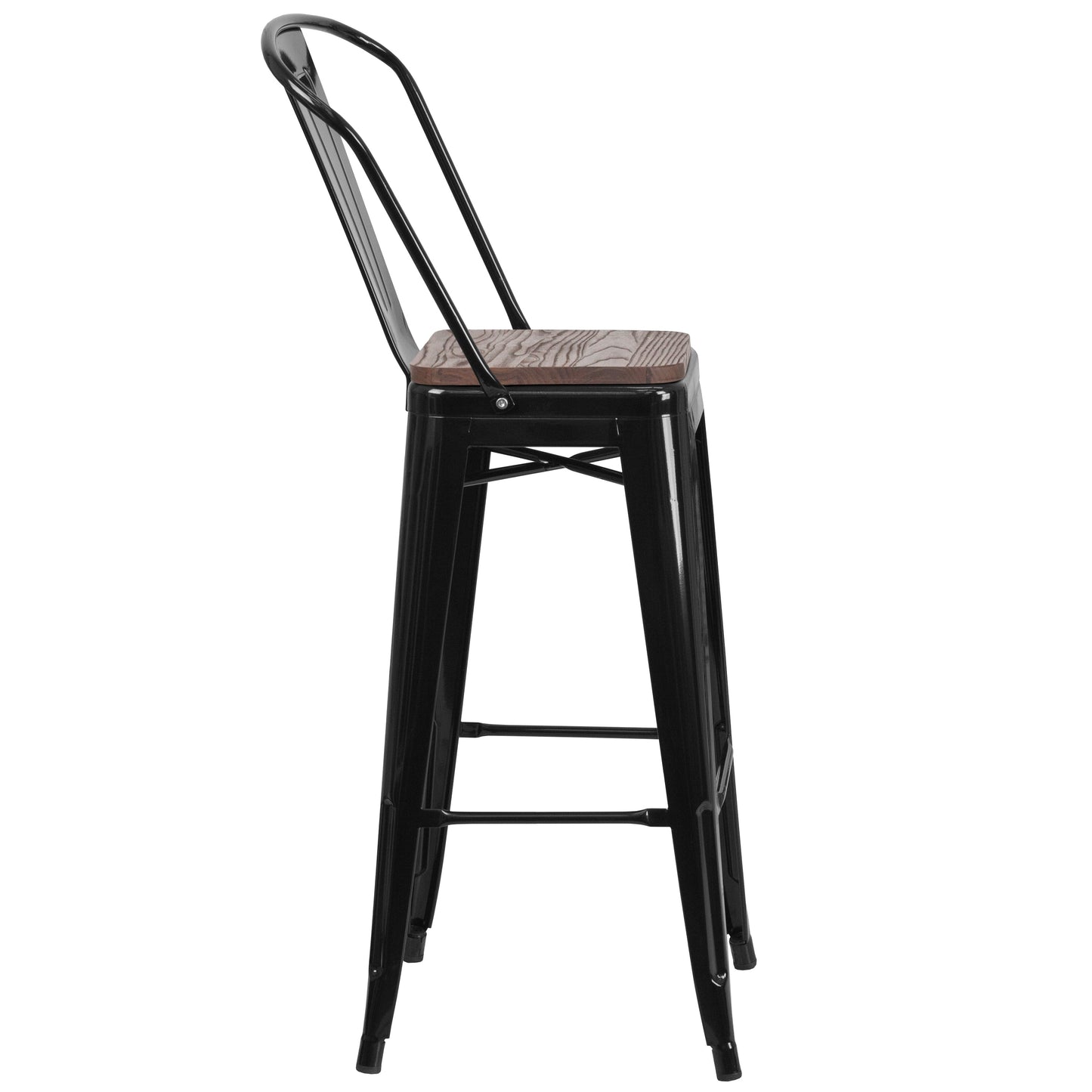 30" Black Metal Barstool CH-31320-30GB-BK-WD-GG