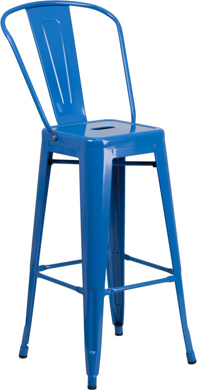 30" Blue Metal Outdoor Stool CH-31320-30GB-BL-GG